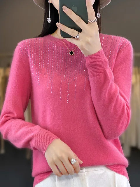 Street-wave Glitter Pullover for Women Warm Cozy Knit Sweater with Sparkle Details