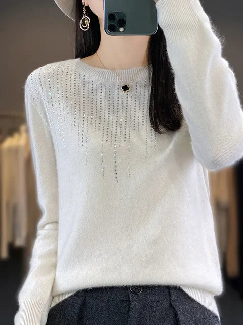 Street-wave Glitter Pullover for Women Warm Cozy Knit Sweater with Sparkle Details