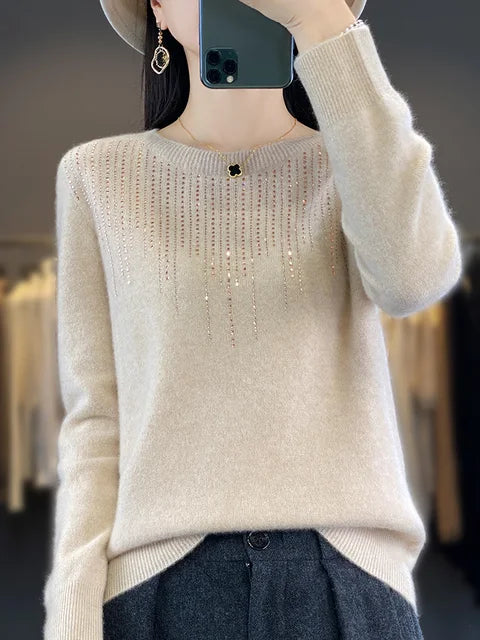 Street-wave Glitter Pullover for Women Warm Cozy Knit Sweater with Sparkle Details