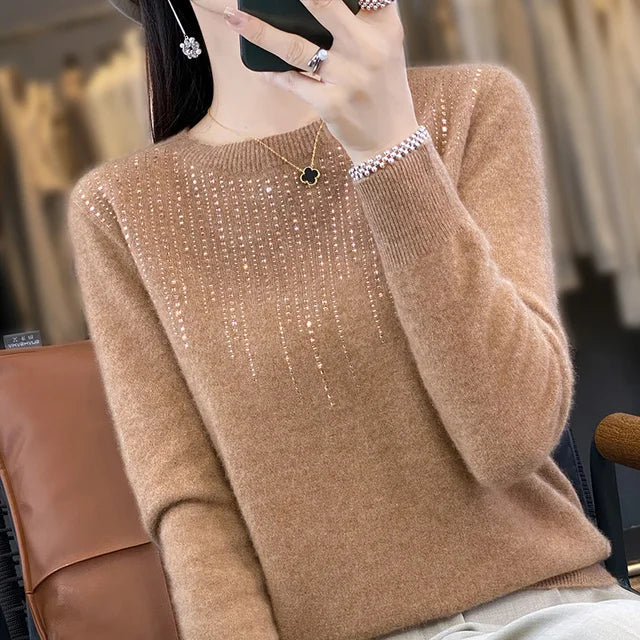 Street-wave Glitter Pullover for Women Warm Cozy Knit Sweater with Sparkle Details