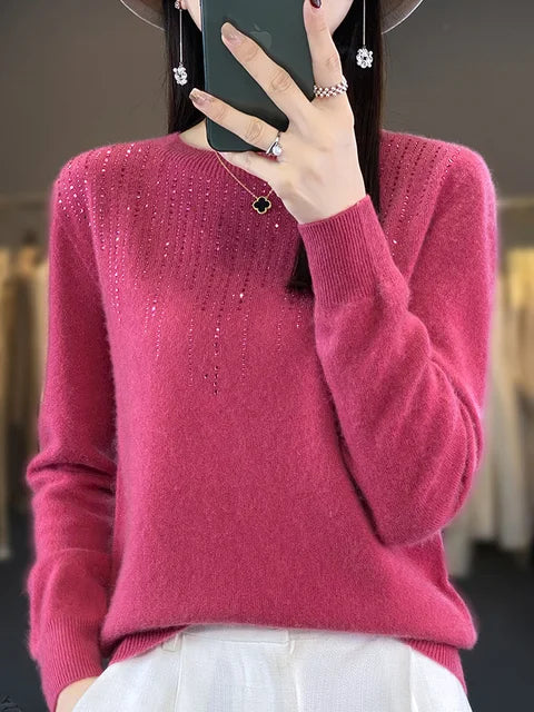 Street-wave Glitter Pullover for Women Warm Cozy Knit Sweater with Sparkle Details