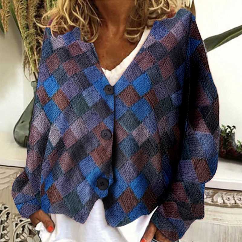 Street-wave Women's Patchwork V Neck Button Jacket Colorblock Chic Everyday Outerwear