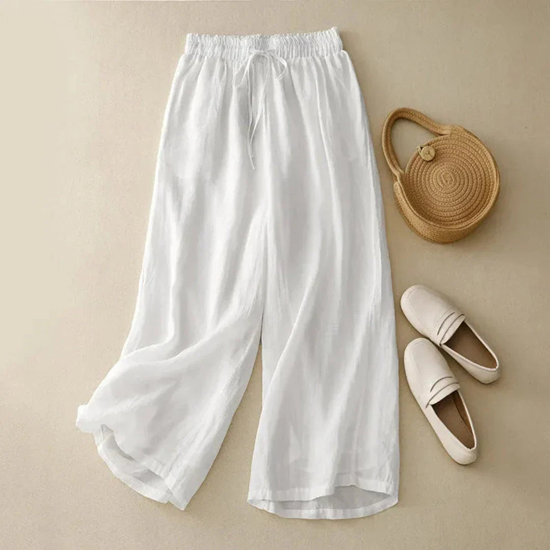 Ava High-Waist Drawstring Wide-Leg Linen Pants
