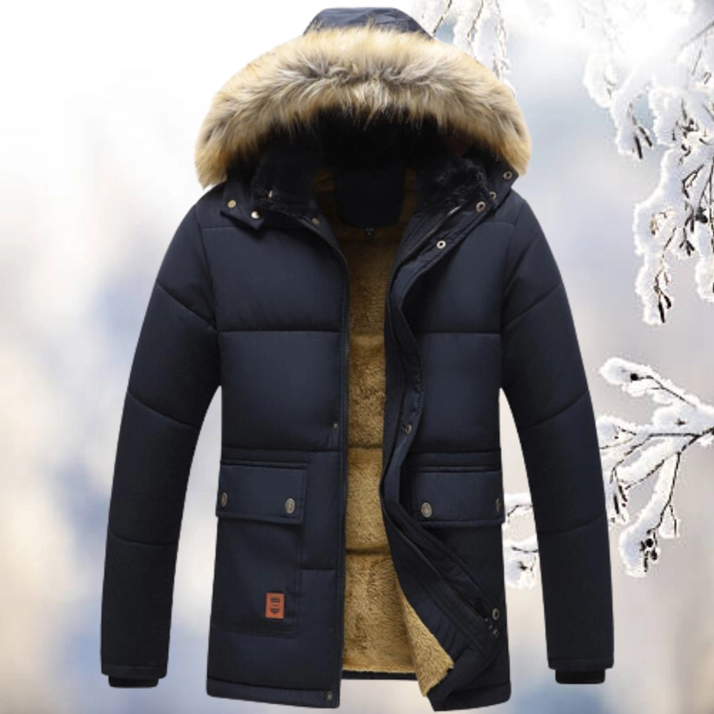 Men's Parka Jacket with Faux Fur Hood, Relaxed Fit, Water-Resistant Shell, Cozy Fleece Lining