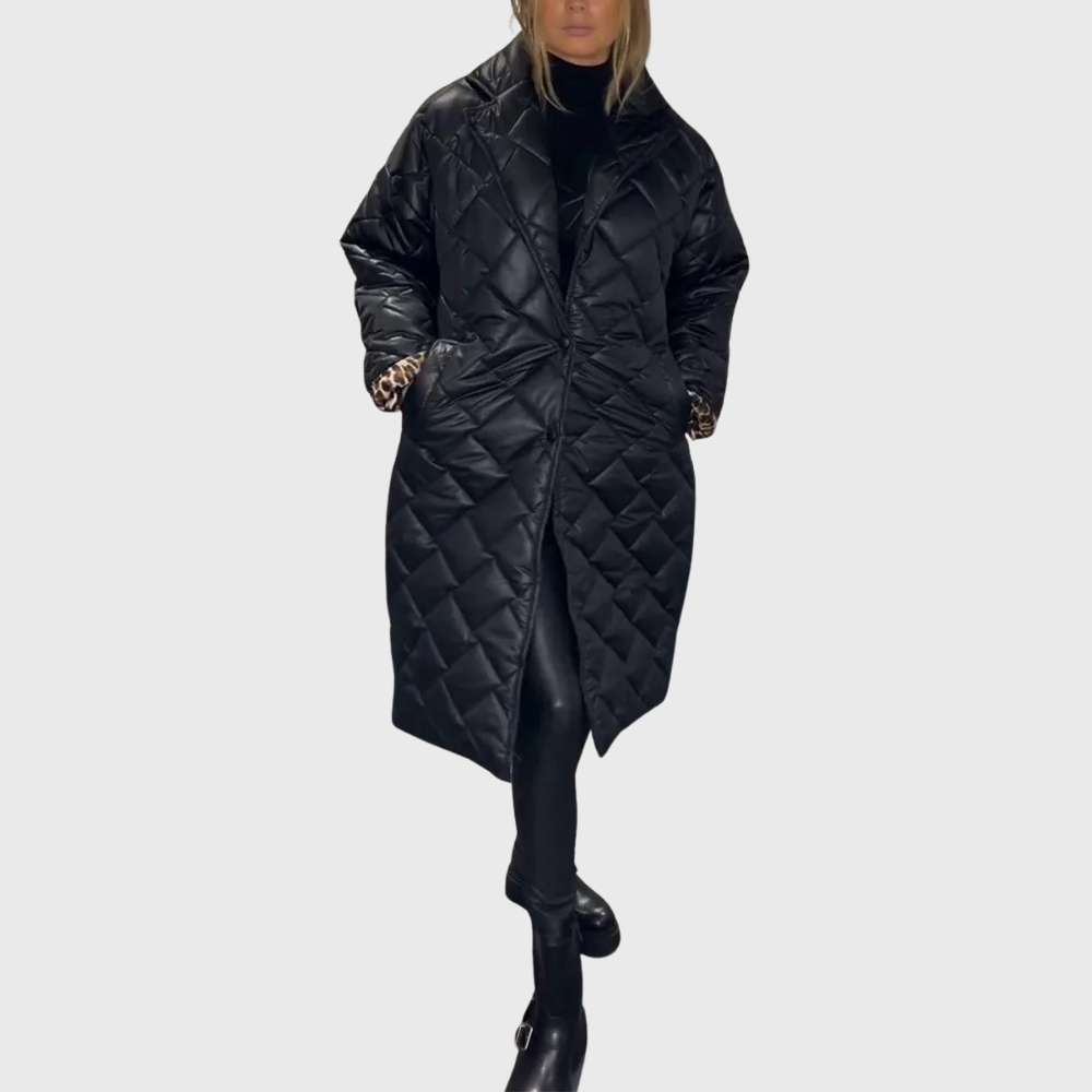 Reversible Quilted Puffer Jacket For Women By Street-Wave With Leopard-Print Lining