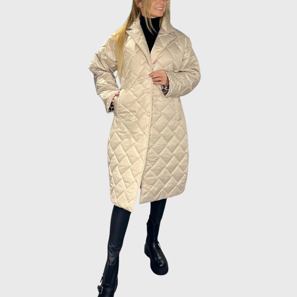 Reversible Quilted Puffer Jacket For Women By Street-Wave With Leopard-Print Lining