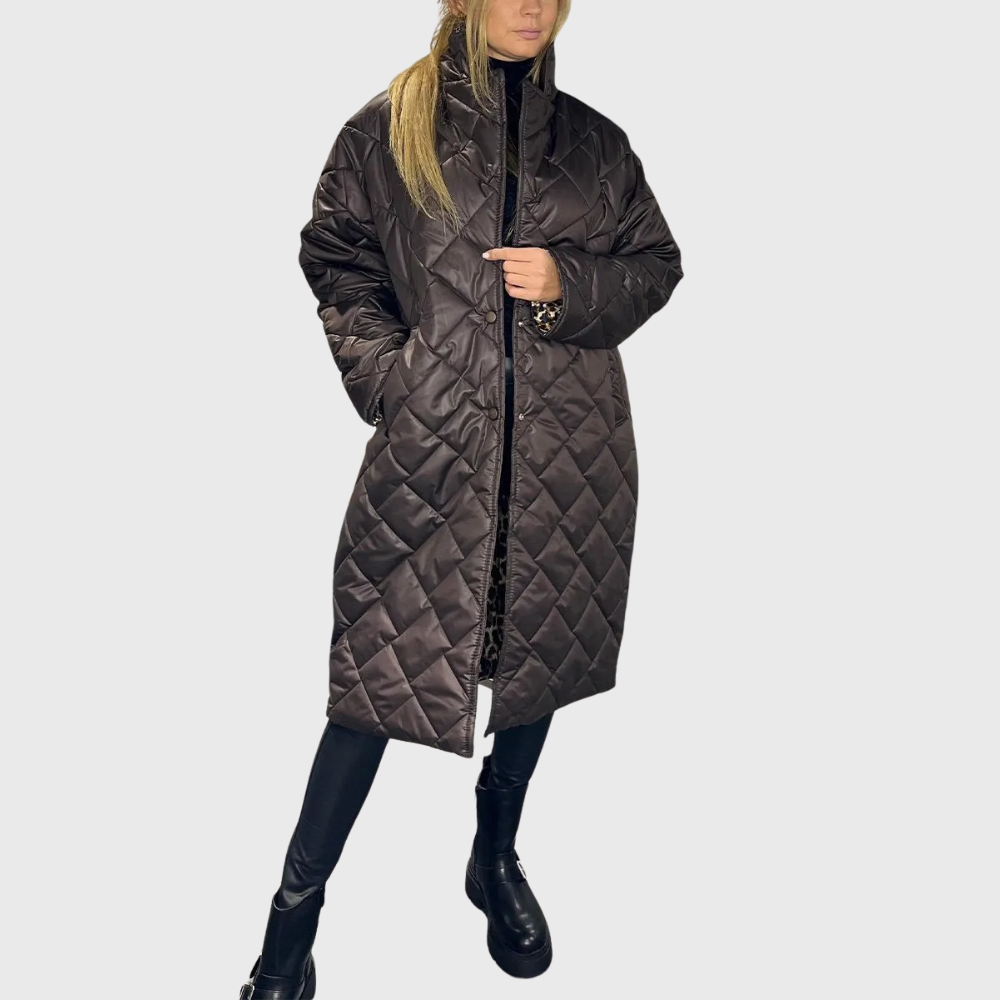 Reversible Quilted Puffer Jacket For Women By Street-Wave With Leopard-Print Lining