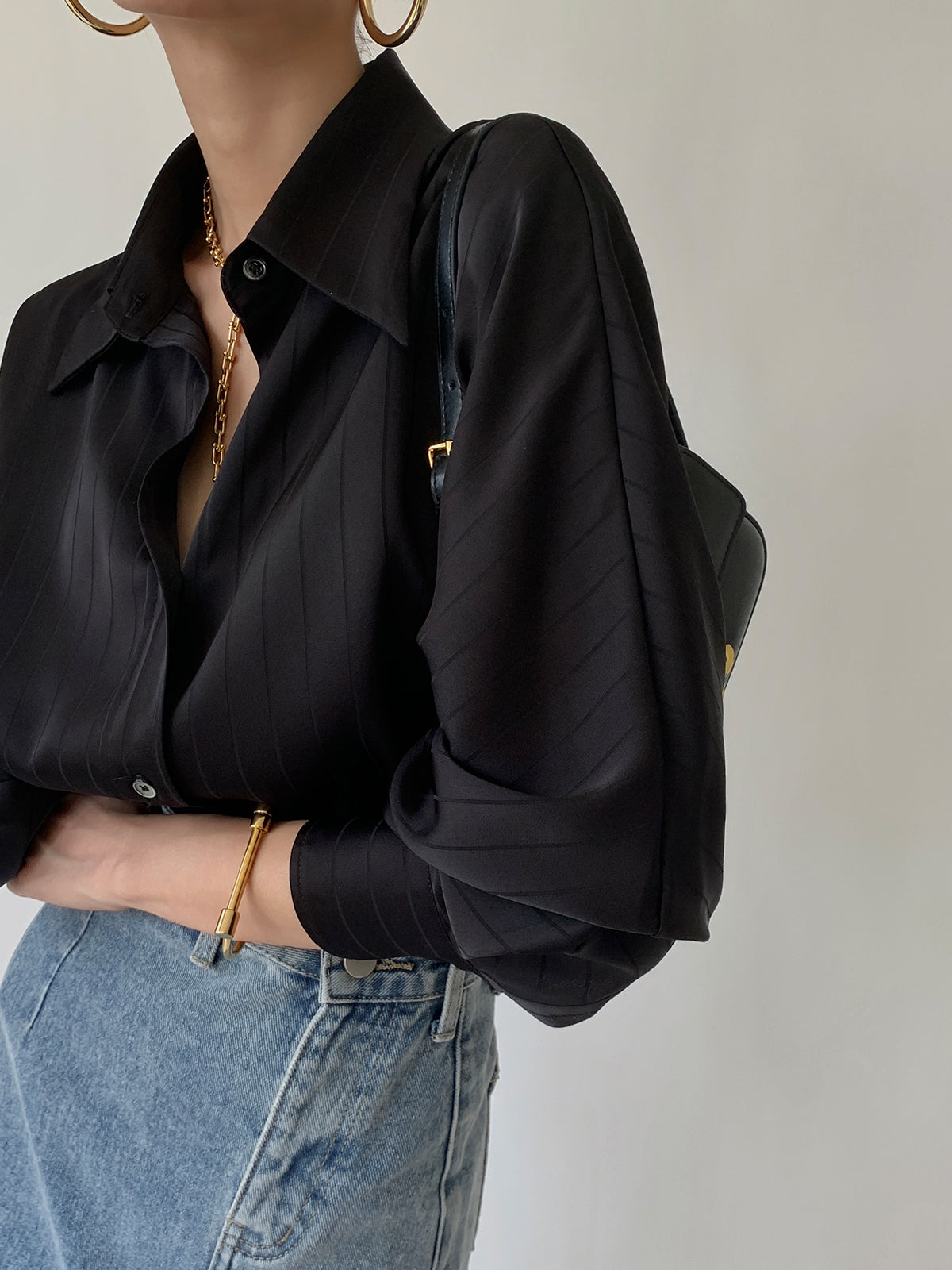 Street-Wave Satin Balloon Sleeve Shirt Elegant Modern Fit For Women Versatile Chic Top