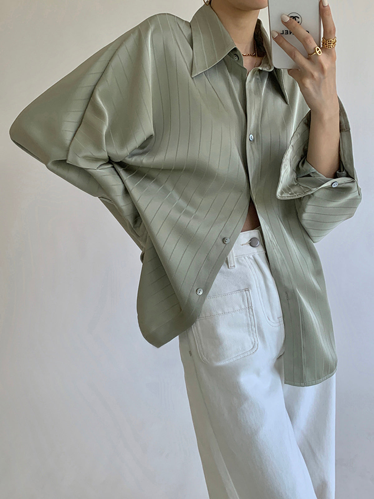 Street-Wave Satin Balloon Sleeve Shirt Elegant Modern Fit For Women Versatile Chic Top