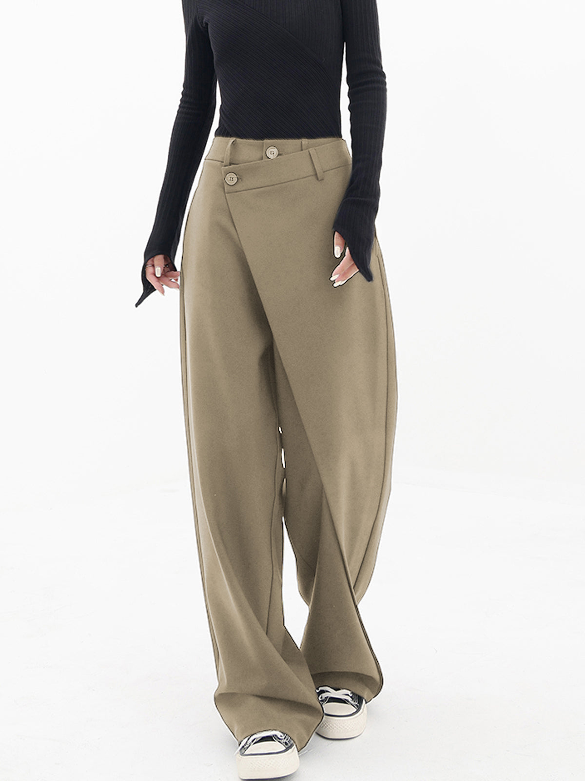 Street-Wave Asymmetrical Wide-Leg Pants With Wrap Detail And Comfortable Fit For Fashion-Forward Women