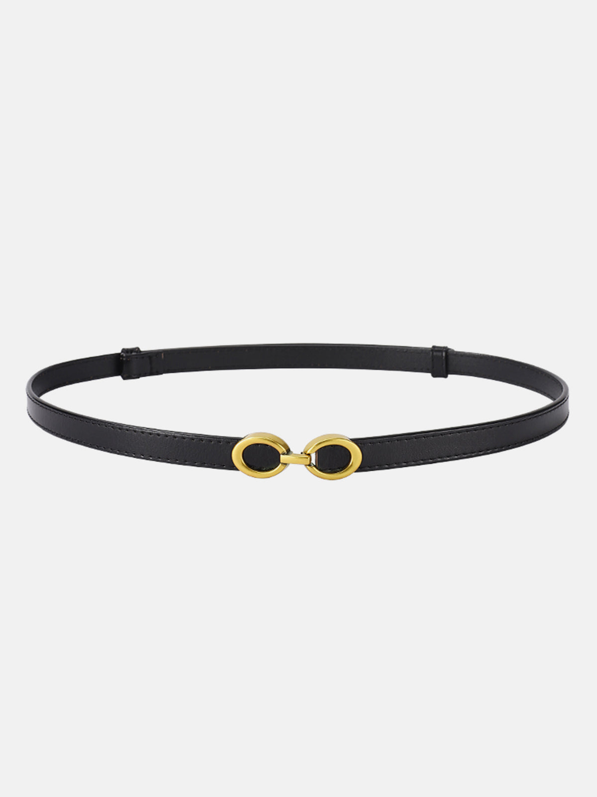 Street Wave Women Old Money Style Leather Belt With Gold Tone Double Ring Buckle Slim Elegant Accessory