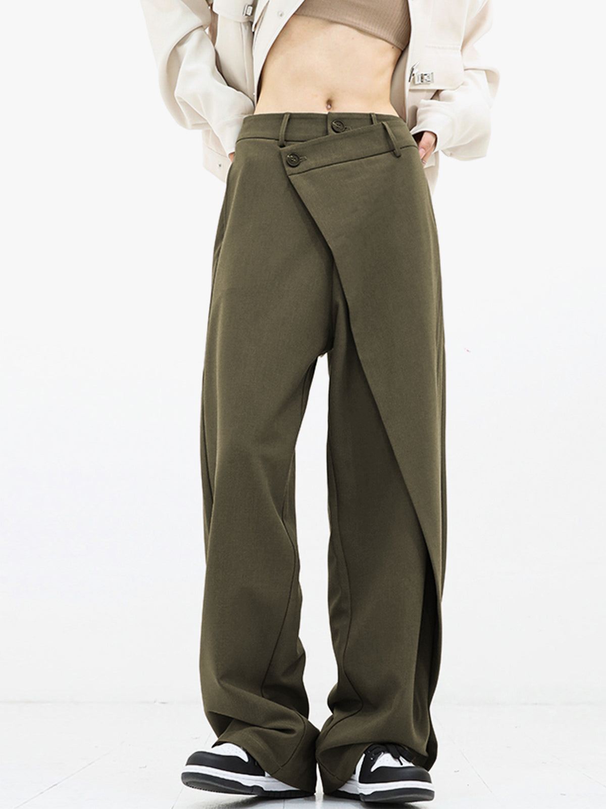 Street-Wave Asymmetrical Wide-Leg Pants With Wrap Detail And Comfortable Fit For Fashion-Forward Women