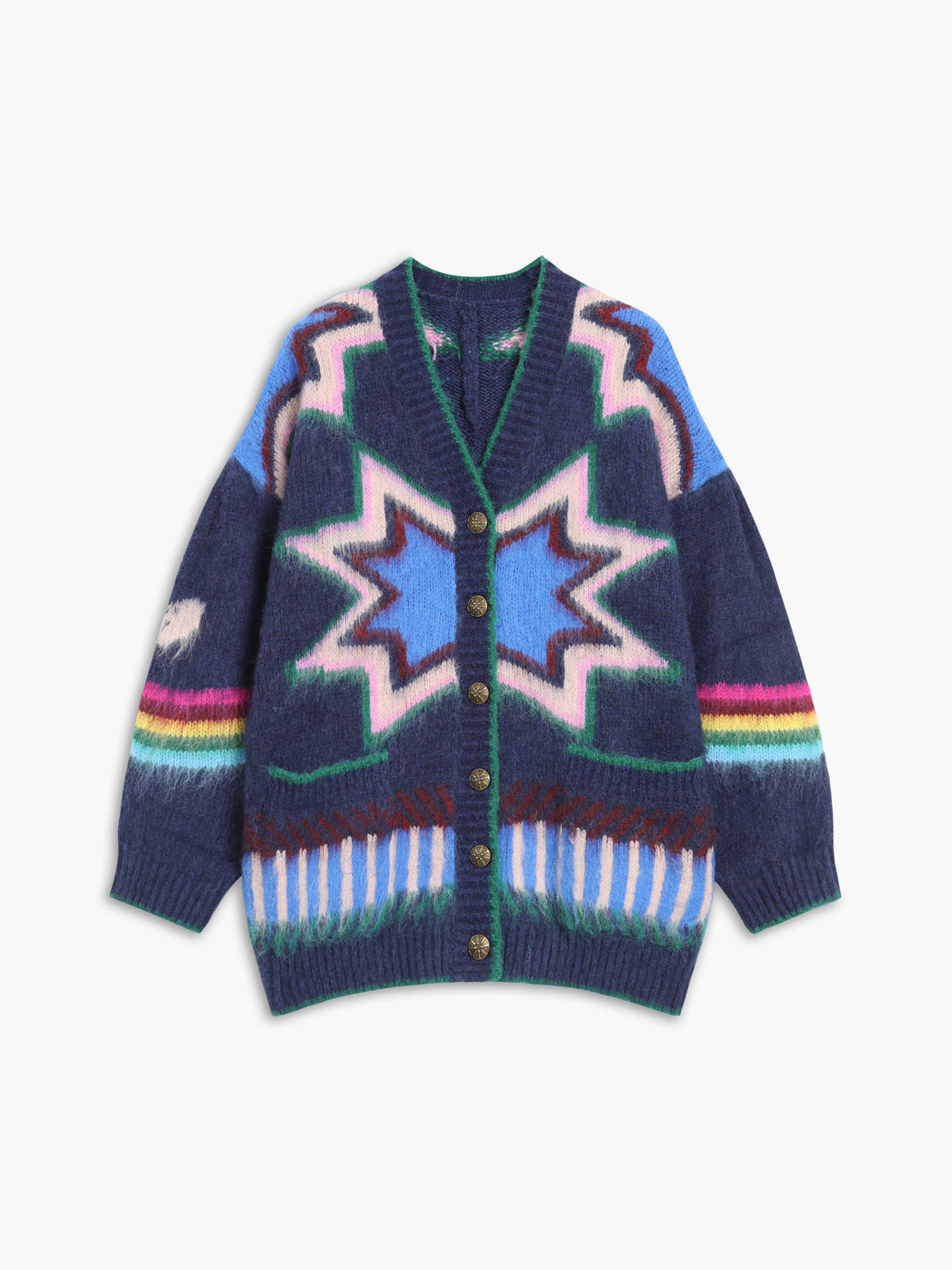Graphic Pattern Mohair Cardigan By Street-wave For Women Soft Cozy Comfort Unique Stylish Knitwear