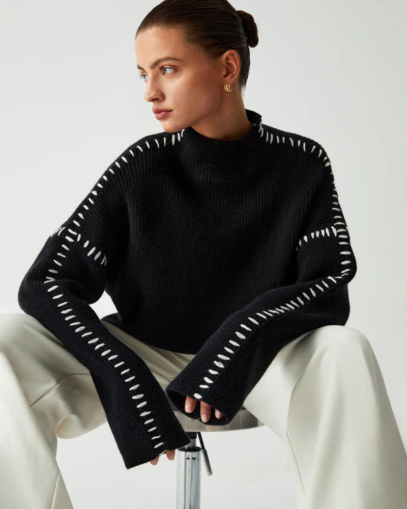 Street Wave Knit Sweater Oversized Soft Cozy For Women With Decorative Stitch Detailing And Trendy Style