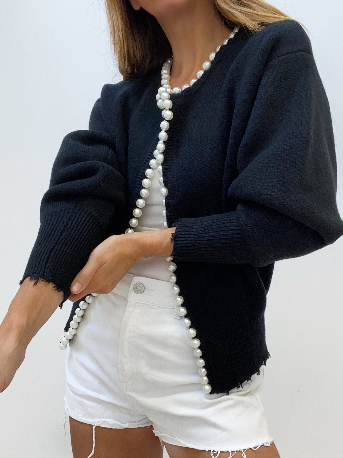 Pearl Embellished Cardigan For Women By Street-wave Old Money Luxury Knit With Pearl Trim