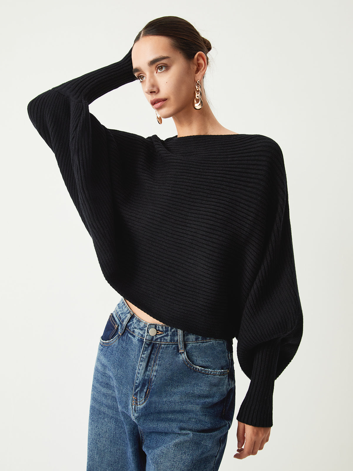 Street Wave Batwing Knit Pullover Women Soft Cozy Fit Versatile Everyday Elegance