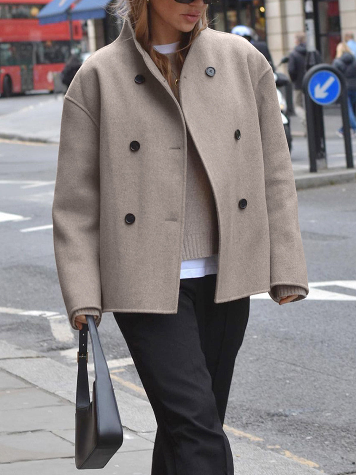 Street-wave Women Oversized Wool Jacket With Button Front For Everyday Comfort And Style