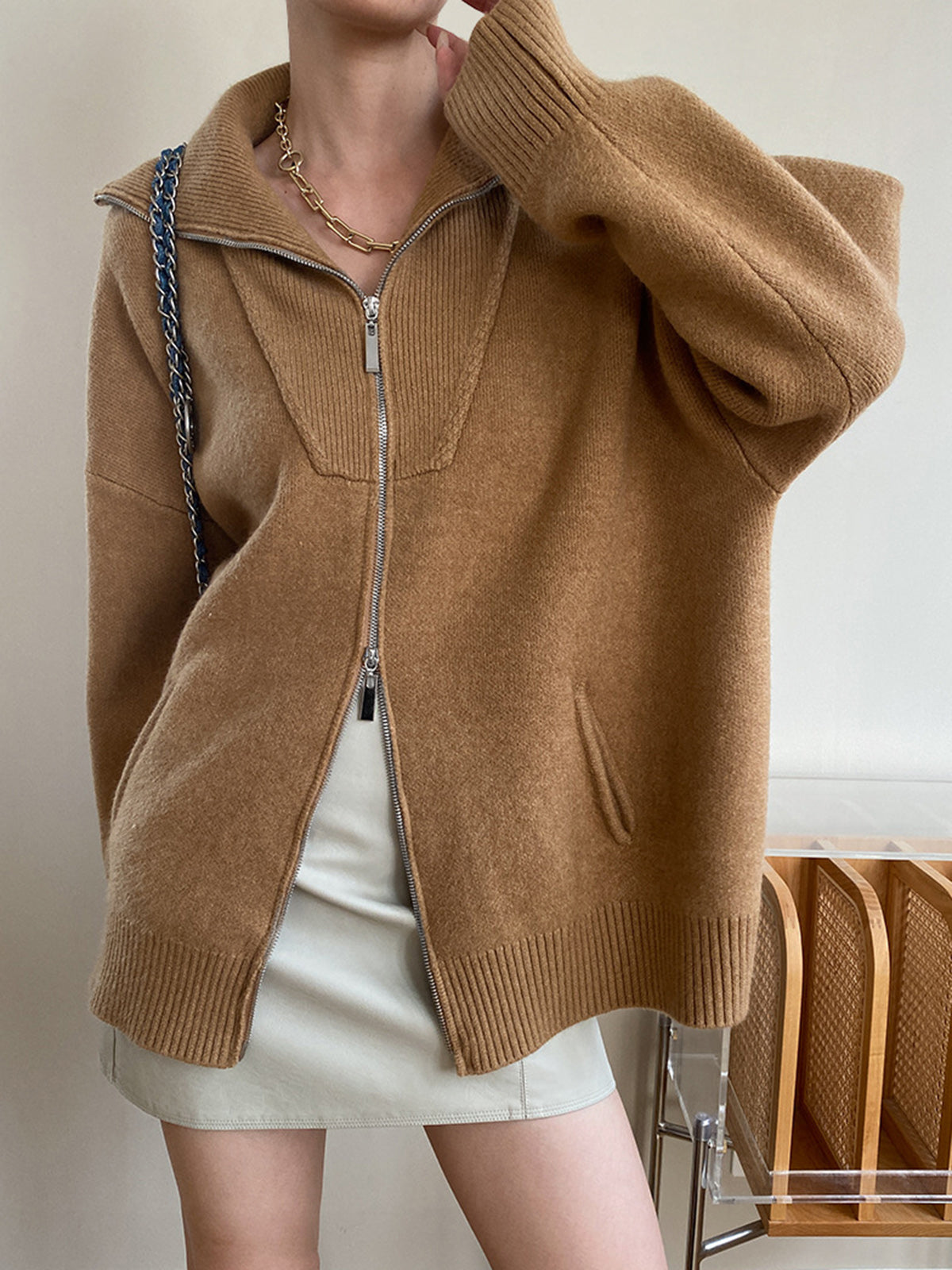 Street-Wave Oversized Zip Cardigan Soft Warm Knit Cozy Everyday Layering For Women Casual Luxe