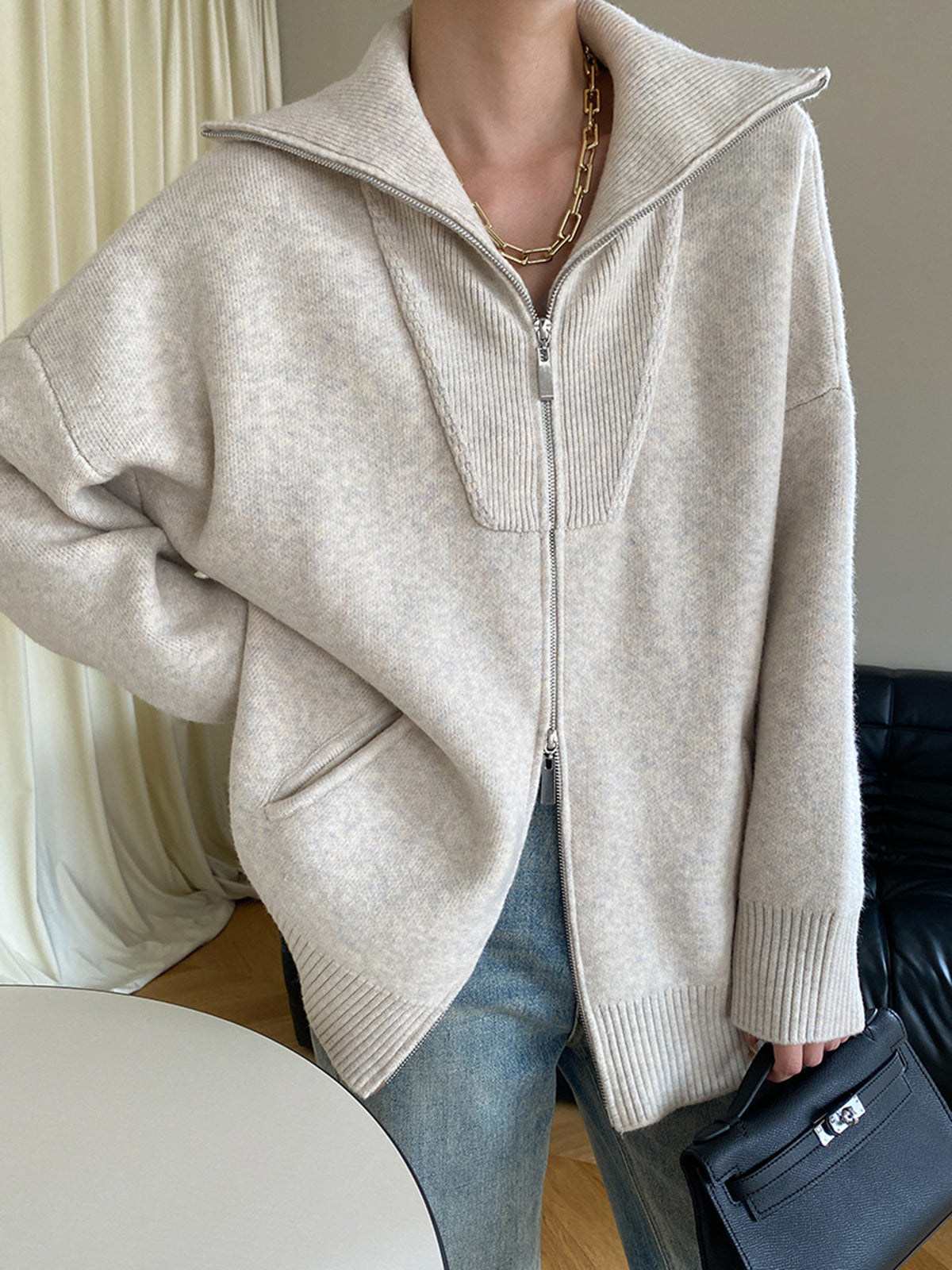 Street-Wave Oversized Zip Cardigan Soft Warm Knit Cozy Everyday Layering For Women Casual Luxe