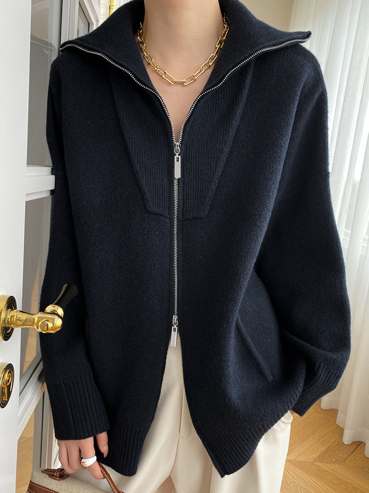 Street-Wave Oversized Zip Cardigan Soft Warm Knit Cozy Everyday Layering For Women Casual Luxe