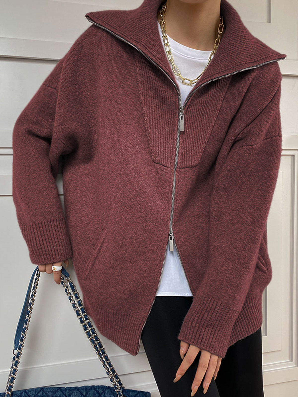 Street-Wave Oversized Zip Cardigan Soft Warm Knit Cozy Everyday Layering For Women Casual Luxe