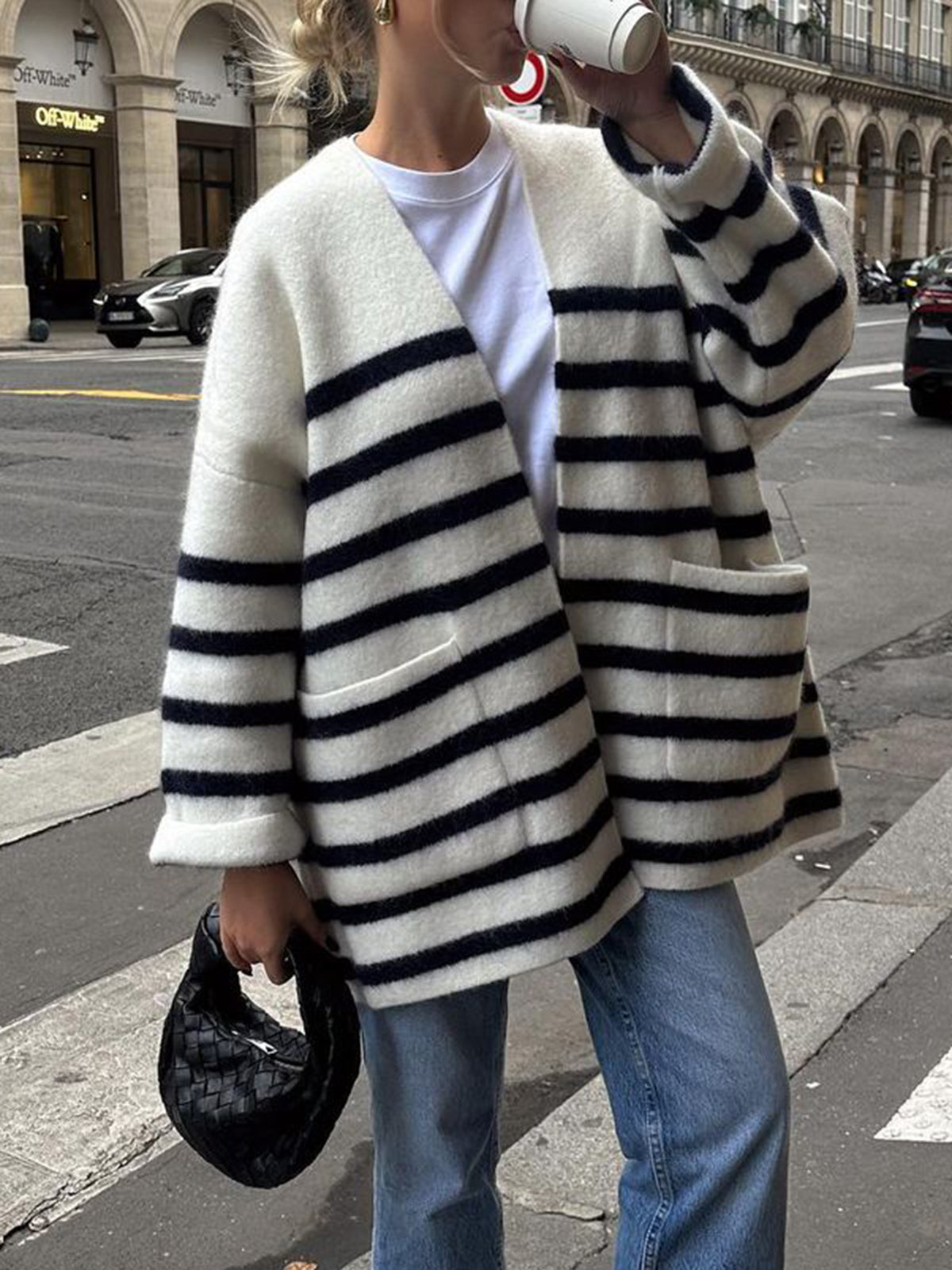 Street-wave Striped Cardigan Sweater for Women, Oversized Cozy Knit, Effortless Casual Elegance