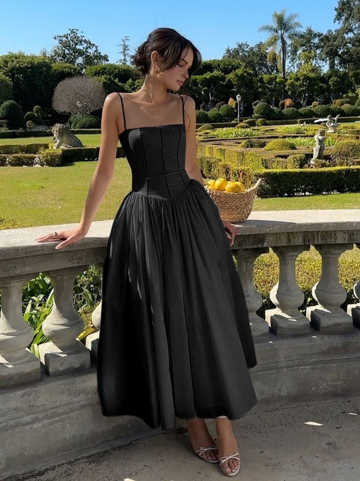 Street Wave Satin Elegant Long A Line Dress With Spaghetti Straps Women