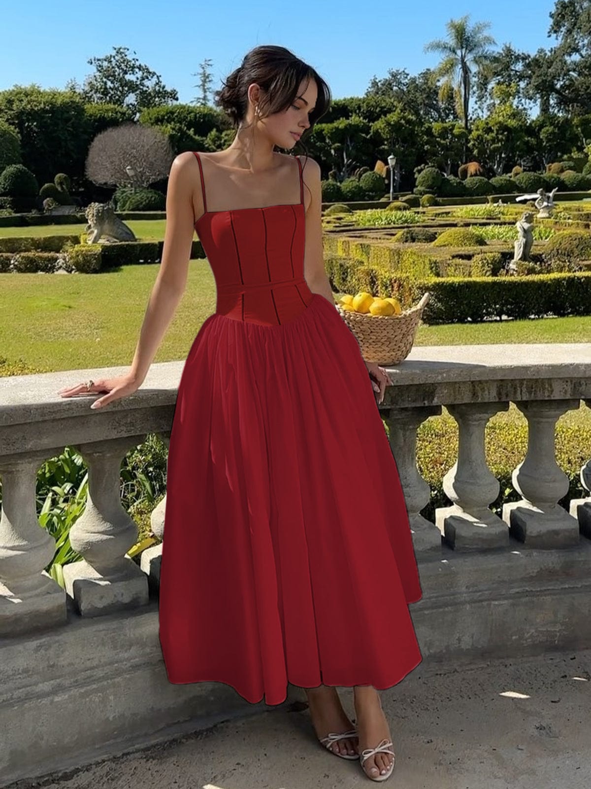 Street Wave Satin Elegant Long A Line Dress With Spaghetti Straps Women