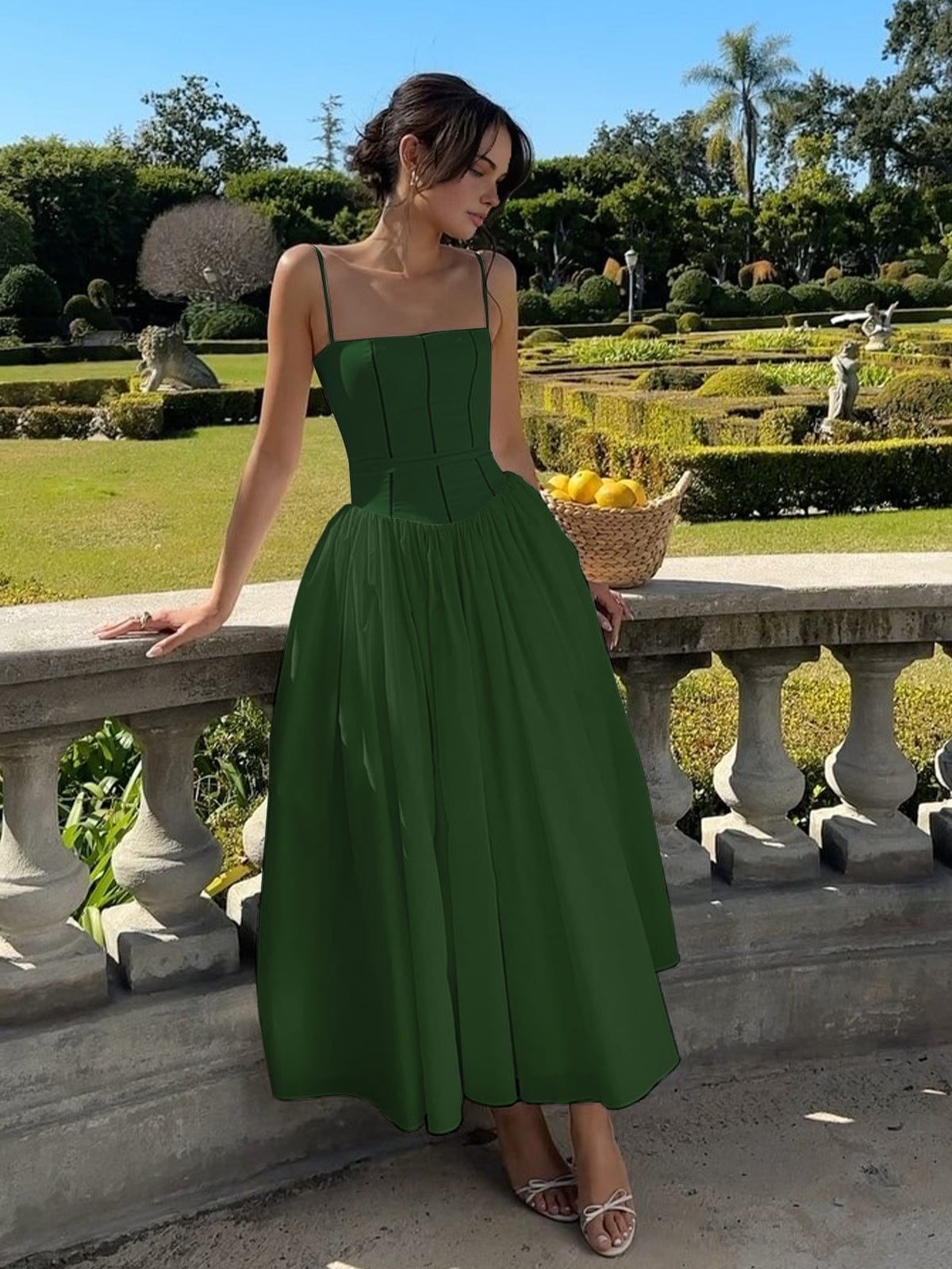 Street Wave Satin Elegant Long A Line Dress With Spaghetti Straps Women