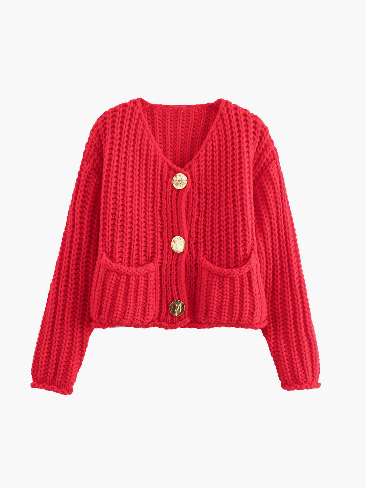 Street-wave Chunky Knit Cardigan With Large Buttons Elegant Casual Fit For Women
