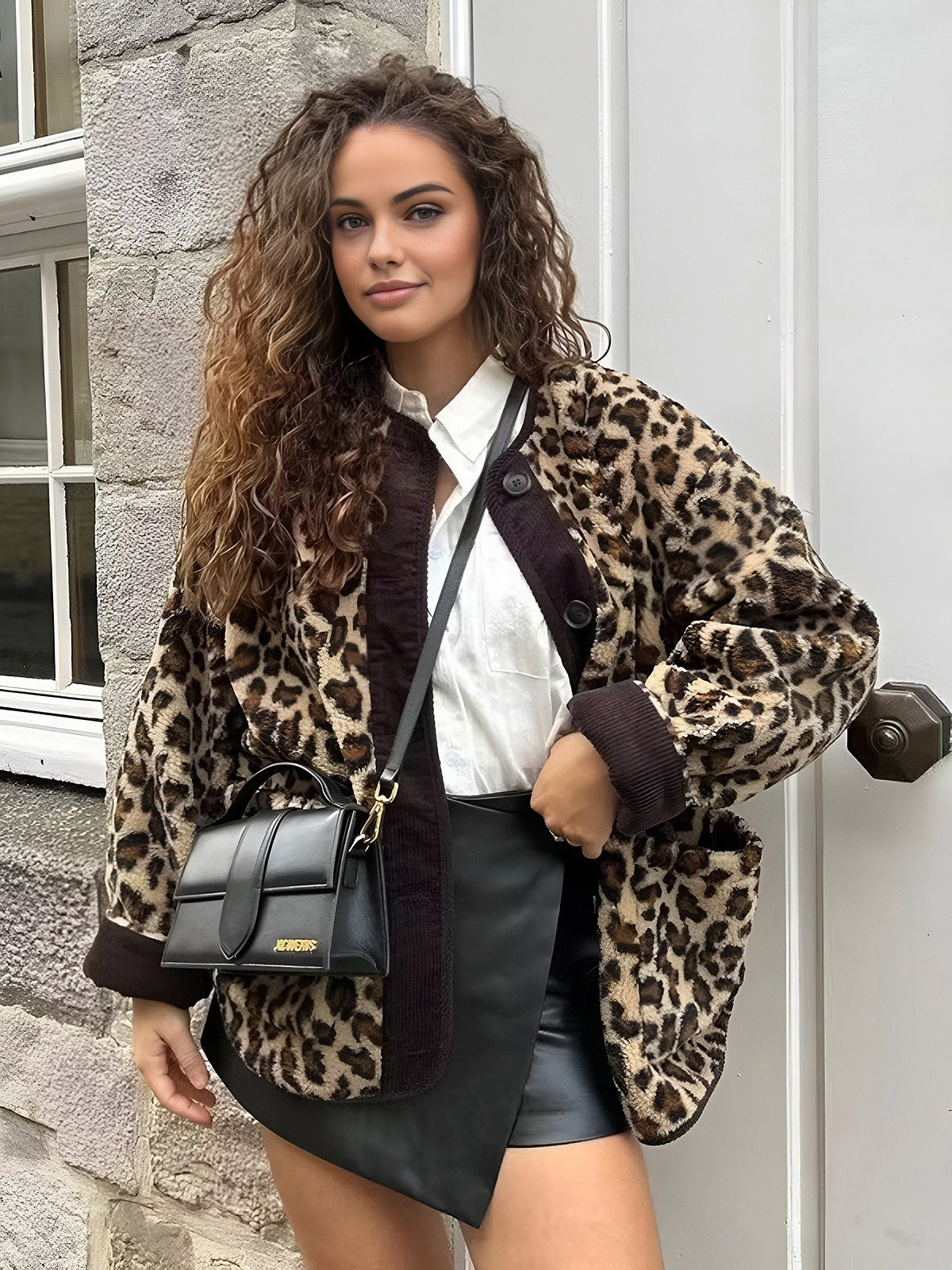 Streetwave Women Leopard Print Knit Jacket Button Closure Soft Cozy Relaxed Fit Casual Streetwear