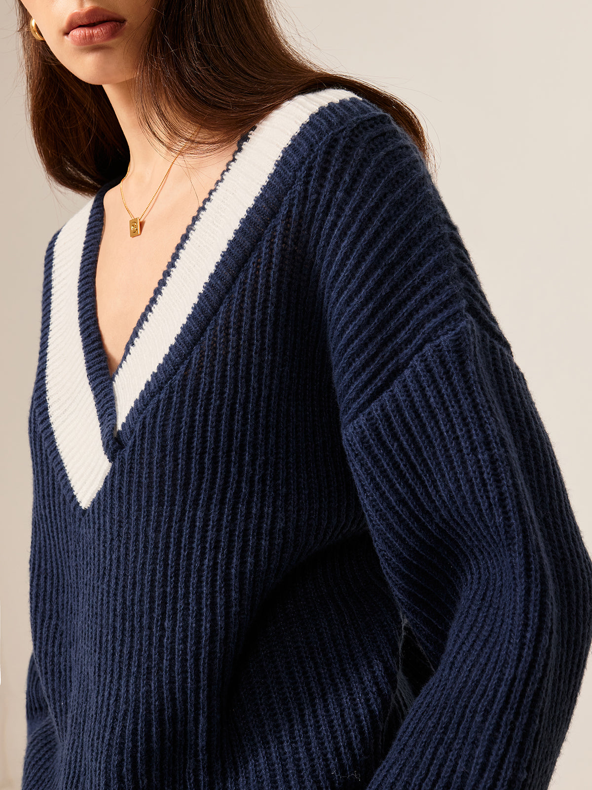 Streetwave Off Shoulder Knit Sweater With V Neck Stripe Detail For Women Cozy Chic Versatile