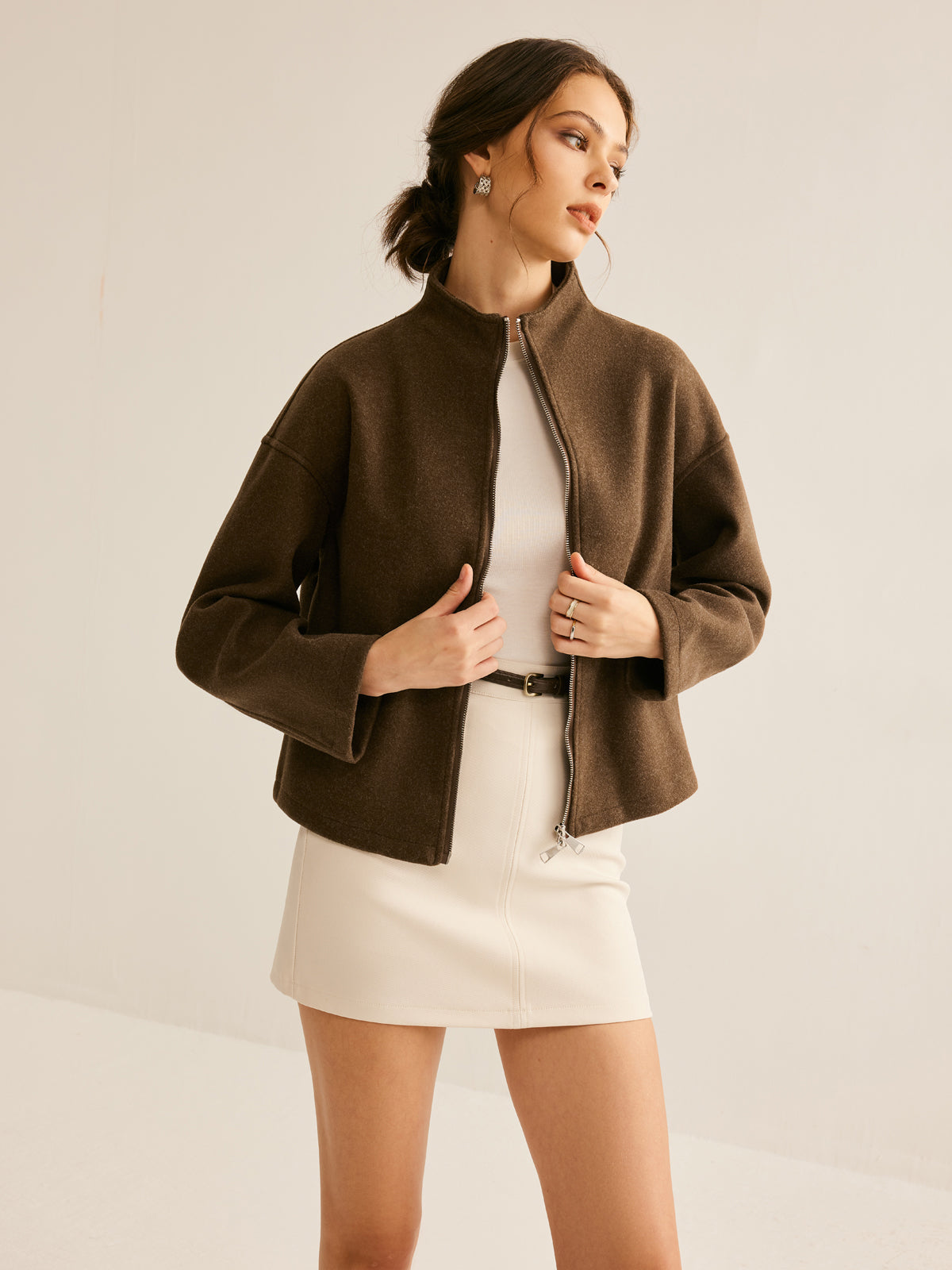 Street-Wave Brown Zipper Jacket For Women Luxe Tweed Short Fit Chic Versatile Everyday Wear