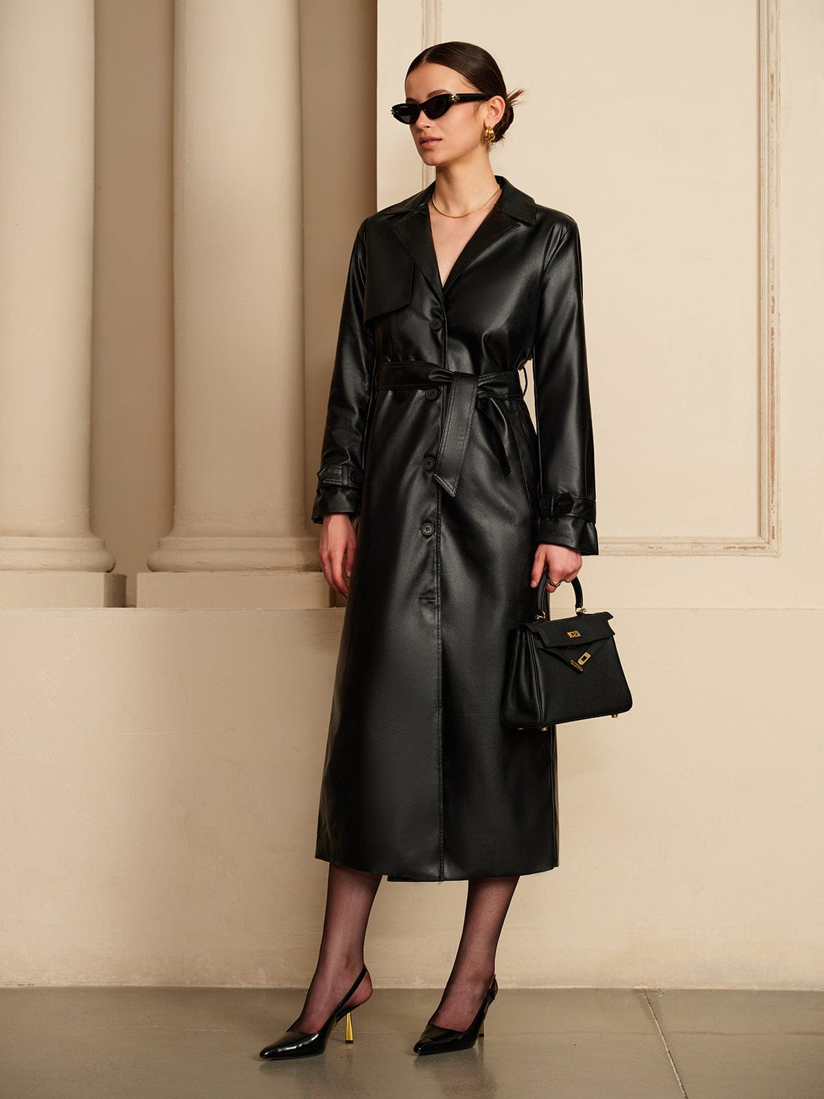 Street Wave Leather Trench Coat For Women Luxurious Timeless Figure Flattering Long Coat