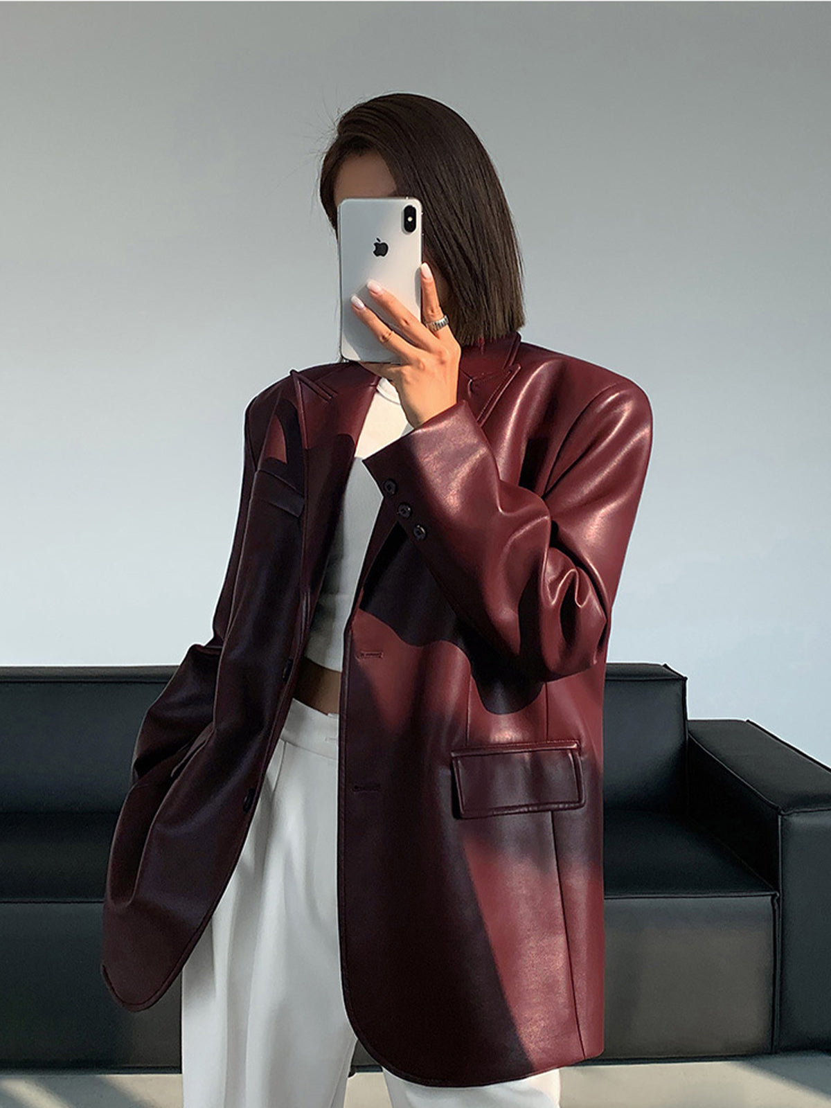Street-wave Faux Leather Blazer For Women Chic Modern Tailored Look Office Ready