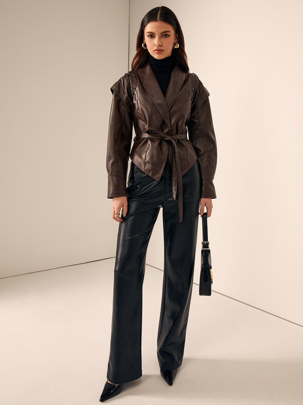 Streetwave Leather Blazer With Belt Tailored Fit For Women Elegant Modern Style Chic