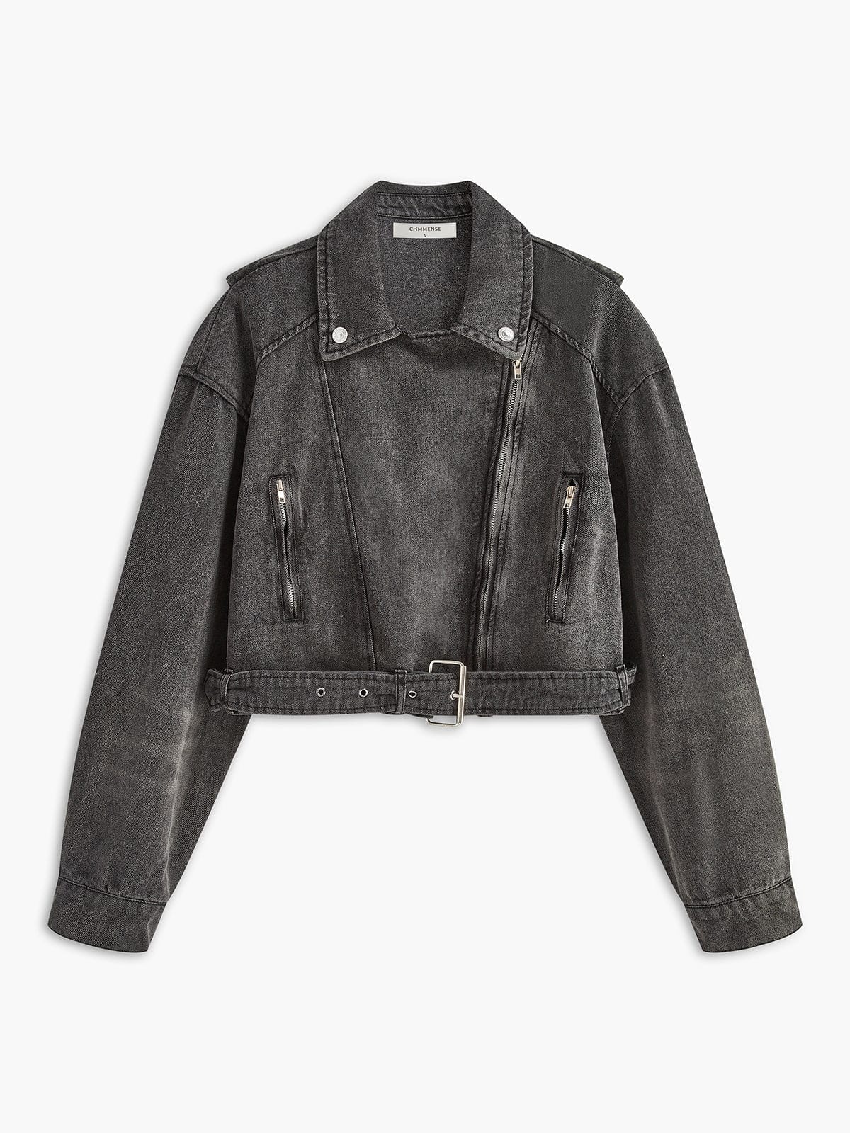 Street Wave Cropped Denim Biker Jacket Black Rock Chic Look