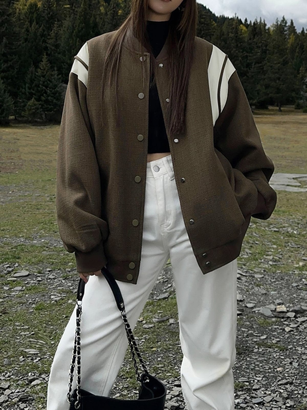 Oversized Varsity Jacket Retro Style With Striped Sleeves And Ribbed Cuffs Streetwave For Streetwear Fans