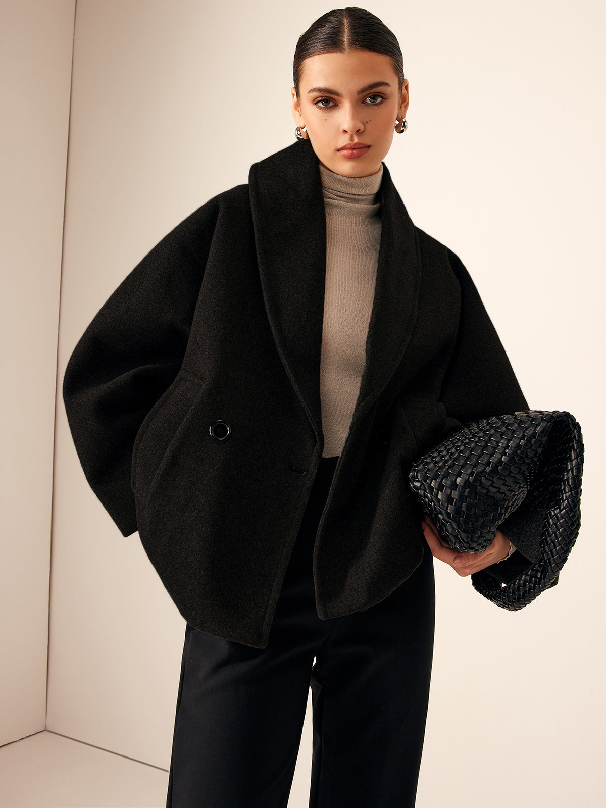 Street Wave Womens Coat With Shawl Collar And Double Button Front For Modern Women Oversized Elegant Outerwear