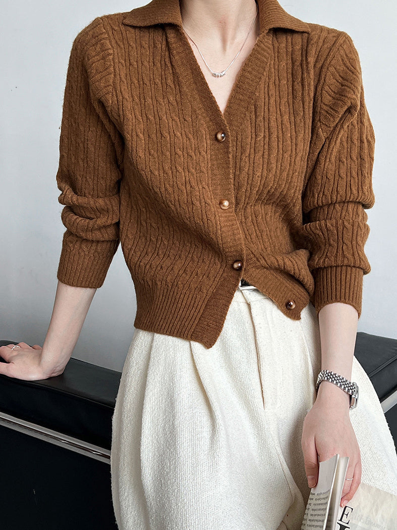 Street-wave Ribbed Knit Cardigan V-Neck for Women Warm Timeless Cozy Chic Effortless Everyday