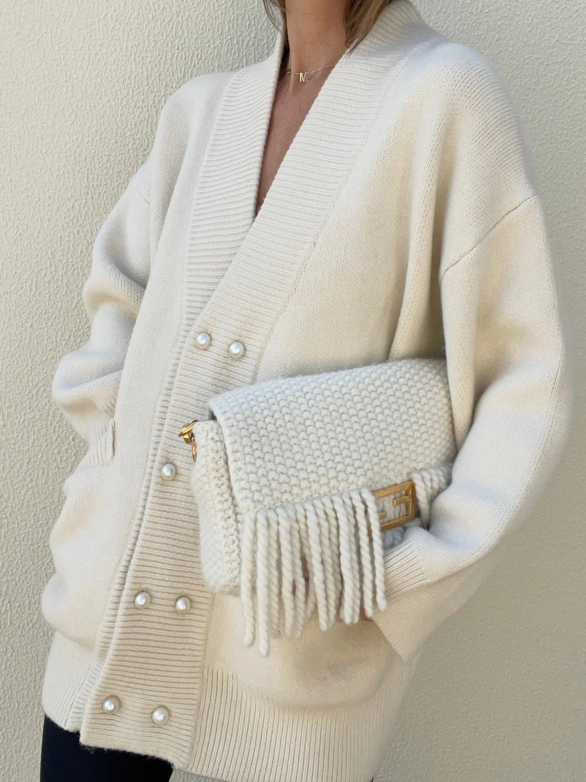 Street-Wave Pearl Detail Cardigan In Oversized Fit For Women, Soft Knit With Pearl Buttons, Effortless Elegant Comfort
