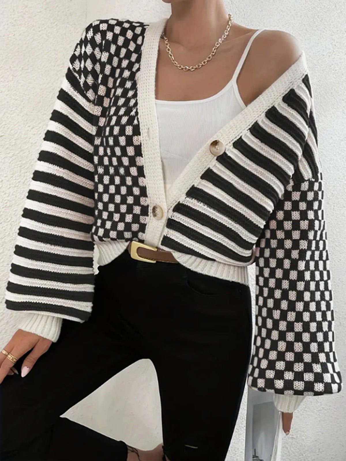 Streetwave Graphic Pattern Cardigan Oversized Knit With Button Closure Chic Cozy For Women