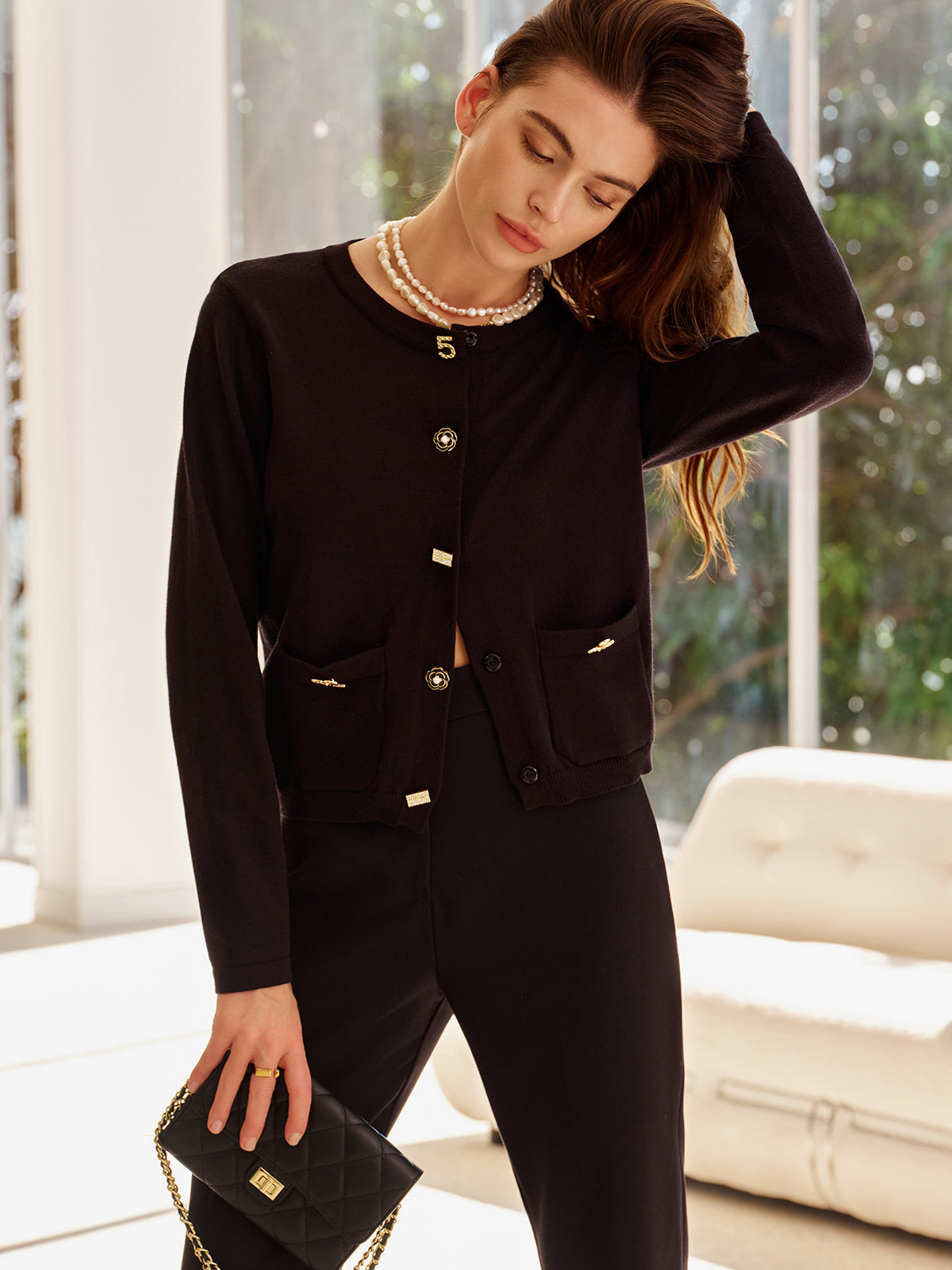 Street-Wave Cardigan For Women With Decorative Buttons And Pockets For Effortless Timeless Elegance
