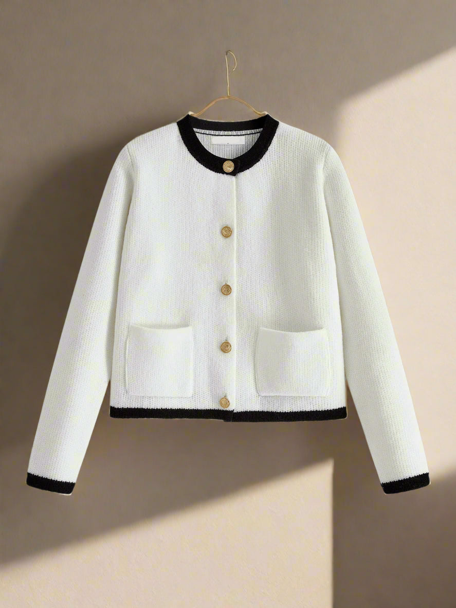 Street-wave Women's Button Front Cardigan in Old Money Style with Gold Buttons For Elegant Occasions