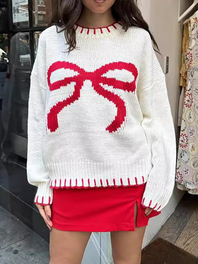 Streetwave Bow Knit Sweater For Women Casual Relaxed Fit Cozy Comfort Everyday Style
