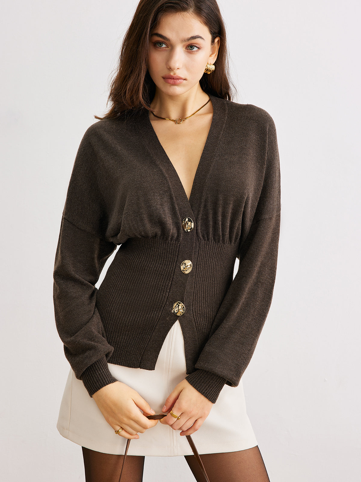 Street-wave Buttoned Rib Knit Cardigan Tailored Fit For Women Elegant And Comfortable Chic