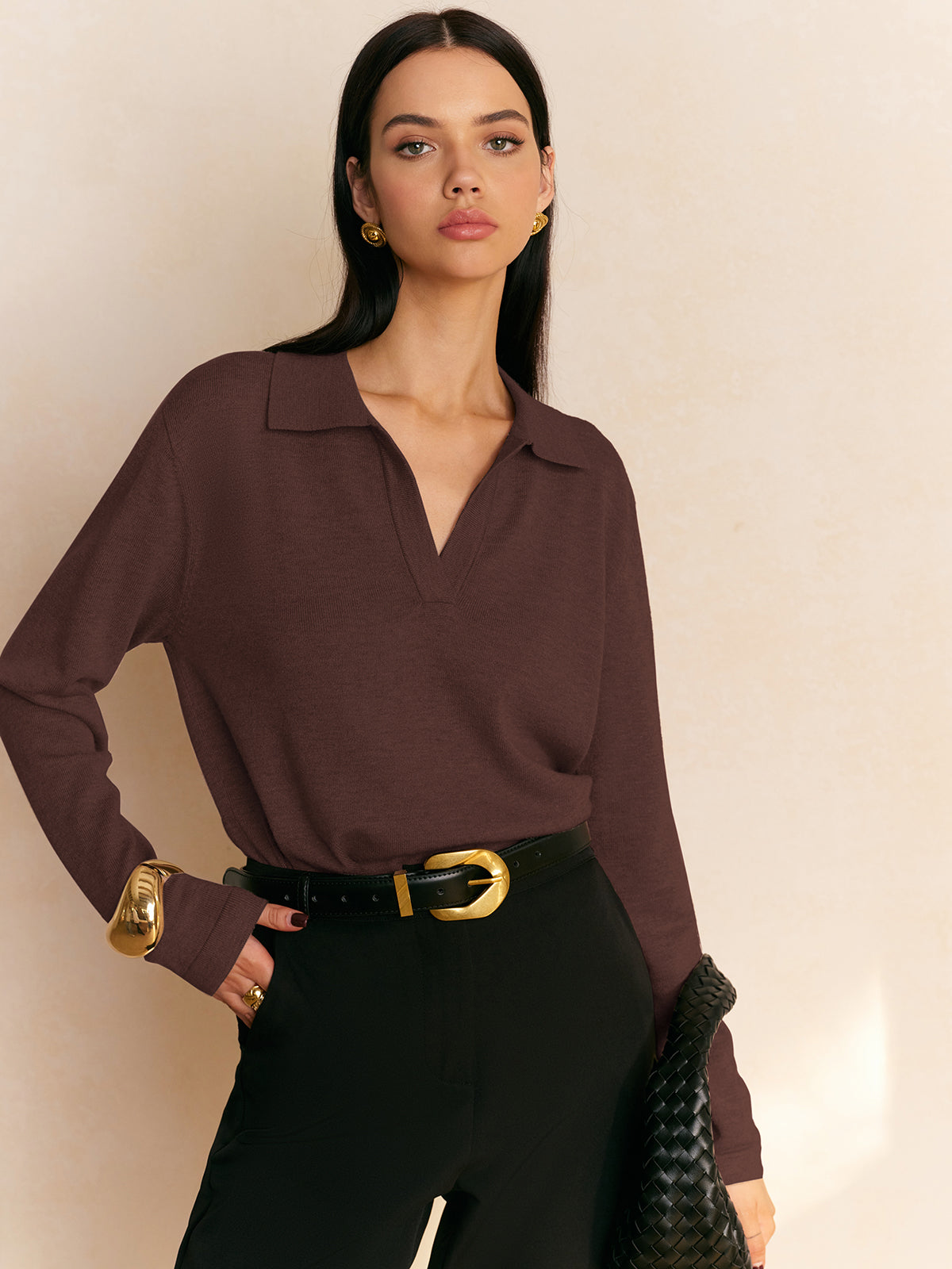 Street Wave Women Polo Sweater V Neck Soft Knit Luxurious Old Money Style For Effortless Elegance
