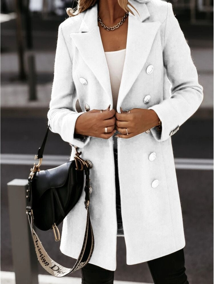 Street-wave Classic Double Breasted Jacket For Women With Silver Button Details And Timeless Elegance