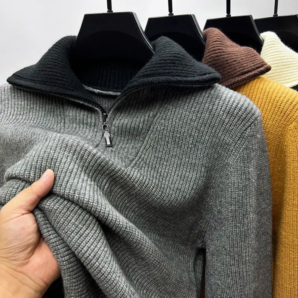 Street-Wave Men's Zip Collar Pullover Sporty Yet Elegant Knit Sweater for Active Lifestyles