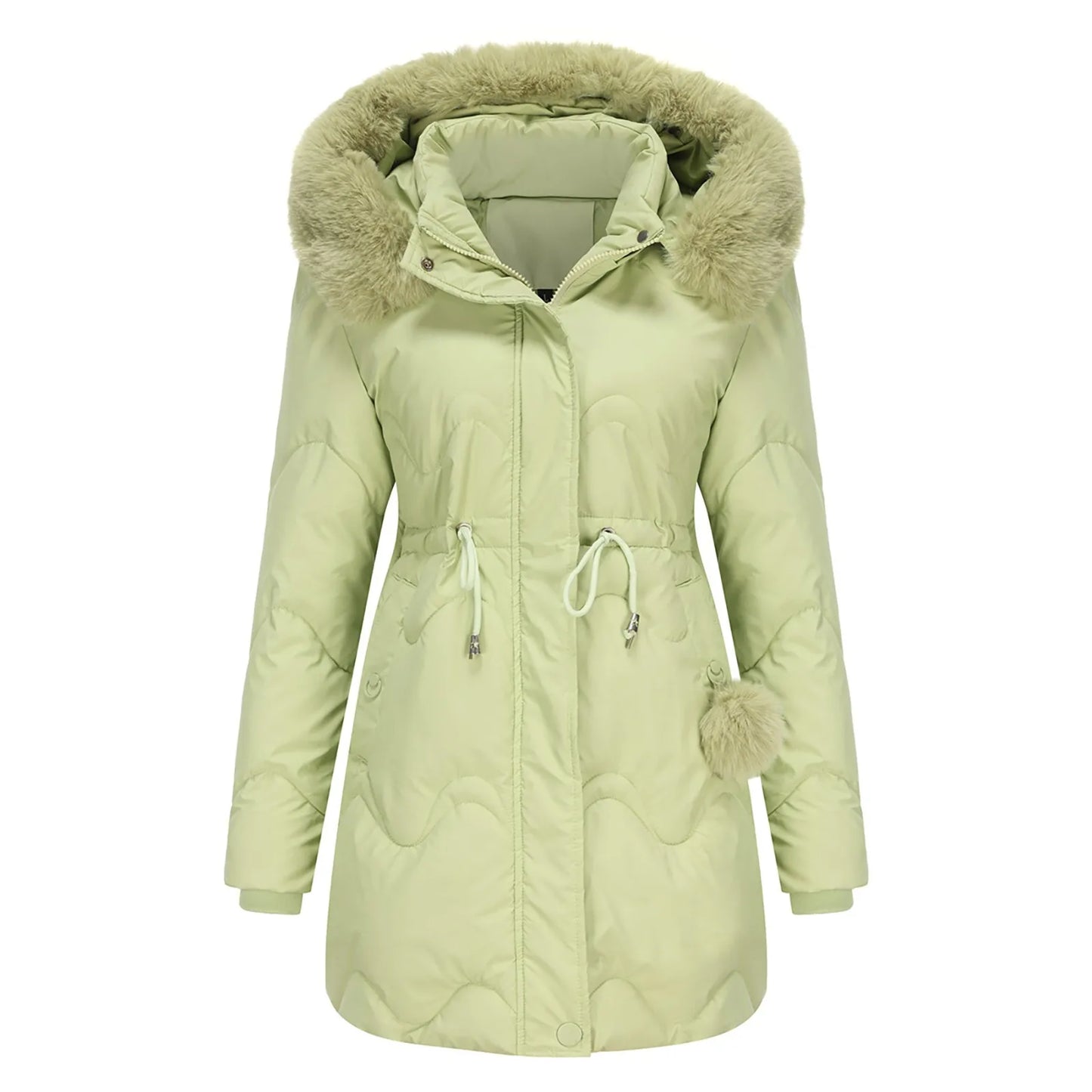Street-wave Fleece Lined Winter Coat With Plush Fur Hood For Women Shielding From Cold